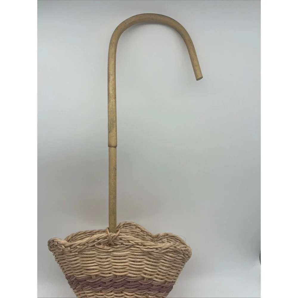 Vintage Wicker Umbrella Hanging Wall Pocket Decorative Storage Flower Basket